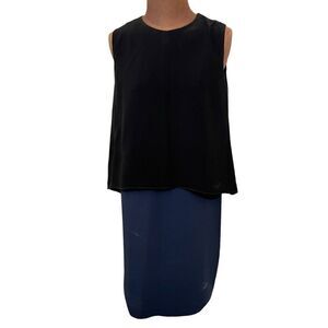 SPORTMAX‎ Popover Dress Size 8 Fitted Crew Neck Sheath Sleeveless Navy Black
